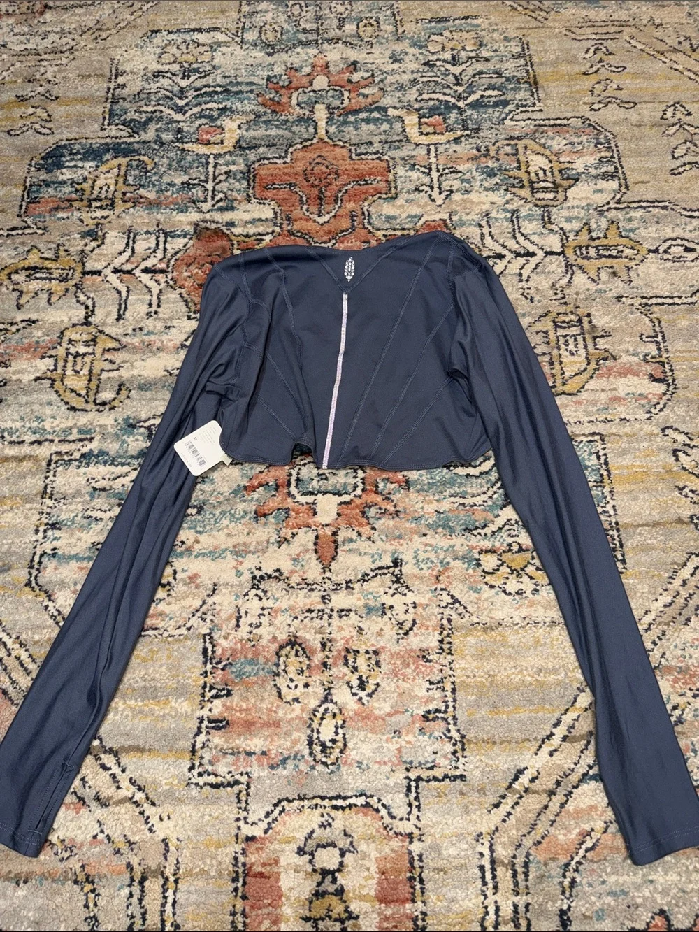 Free People Navy Long-Sleeve Cropped Top
